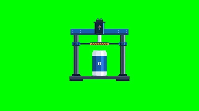 Aluminum Can Compactor Vertical Compression Seamless Green Screen Vector Animation 4K 60FPS