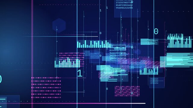 Abstract digital data stream with glowing blue and pink elements, glitch effect, representing technology and information flow, perfect for tech backgrounds