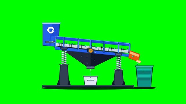Recycled Material Size Separation Vibrating Sieve Machine Seamless Green Screen Vector Animation
