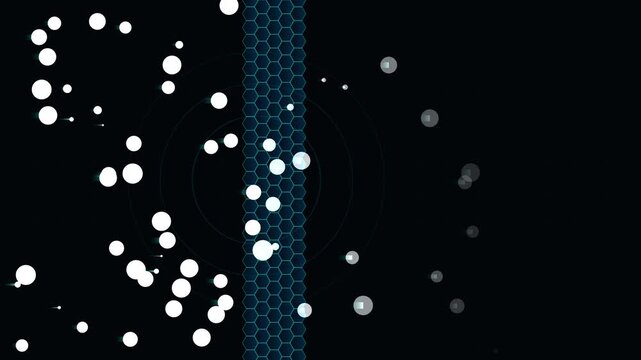 Abstract data particles floating over futuristic vertical blue lines