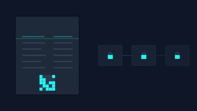 Abstract digital security and blockchain data animation