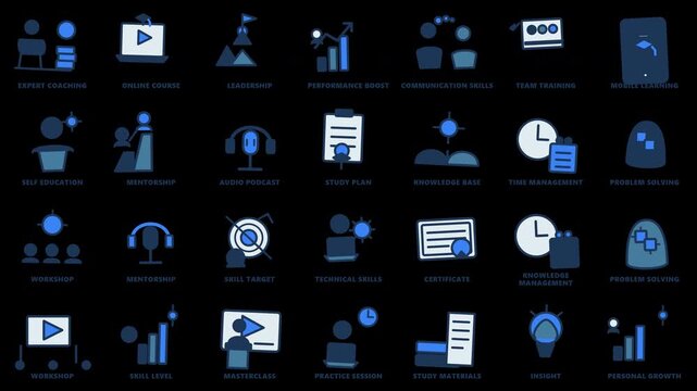 Online education and corporate training icons with transparent background