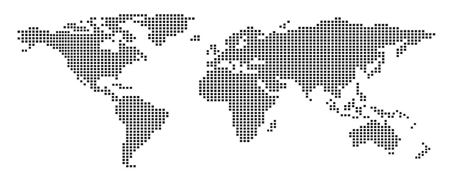 Dotted world map with black dots on white background vector illustration