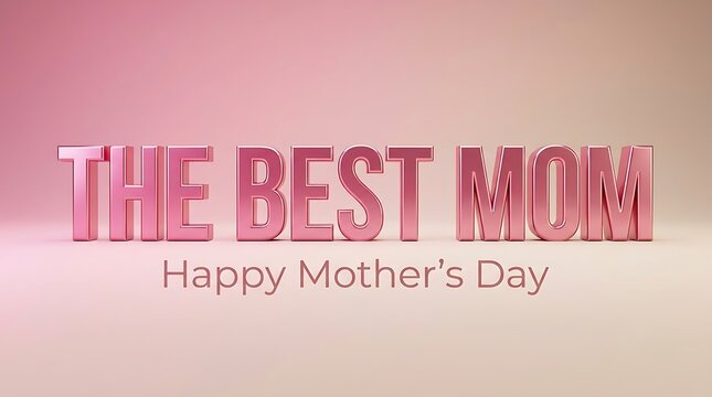 Happy Mothers Day Greeting Card Design Featuring The Best Mom Text in Pink 3D Lettering Style