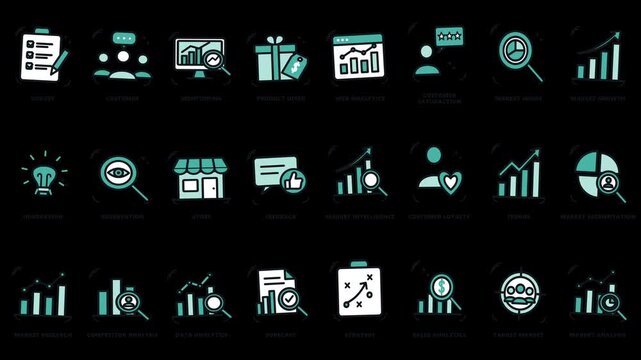 Business analytics and market research animated icons with alpha channel