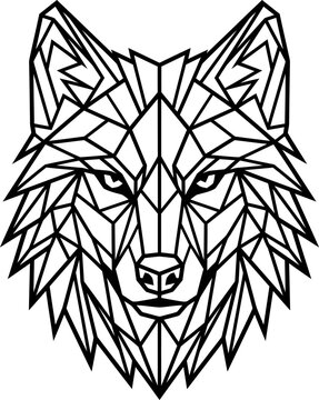Geometric Wolf Head Vector Line Art Illustration for Modern Wildlife Logo Vector