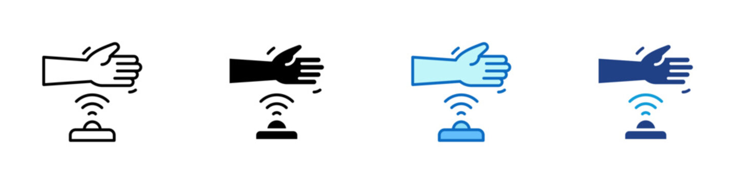 Gesture Proximity Sensor Multiple Style Icon Design Vector - Hand above sensor with signal waves representing touchless control, gesture recognition, and proximity detection