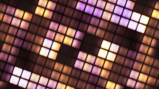 Glowing square tiles on a dark stage light wall