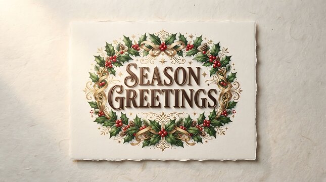Elegant Holiday Season Greetings Card Design Featuring Ornate Holiday Wreath Decoration