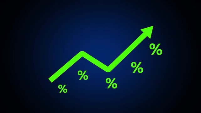 Percentage growth and increasing financial performance concept. Rising profit, business revenue growth and upward trend graph with percentage symbols.