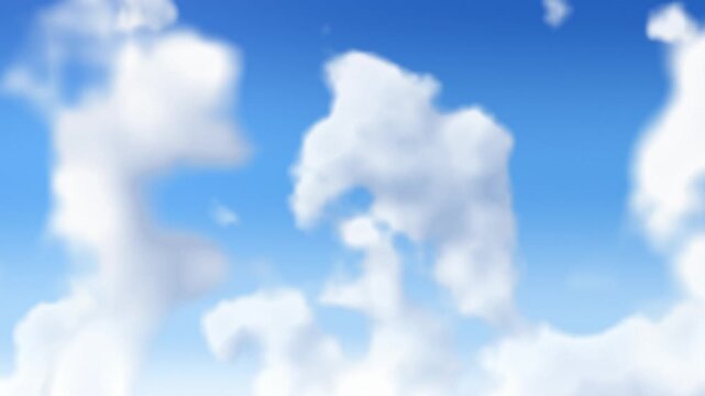 Fluffy white clouds drifting across clear blue sky during daytime in a seamless loop animation for backdrop use