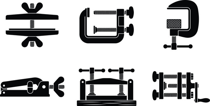 Clamp icon set black vector illustration isolated on white background