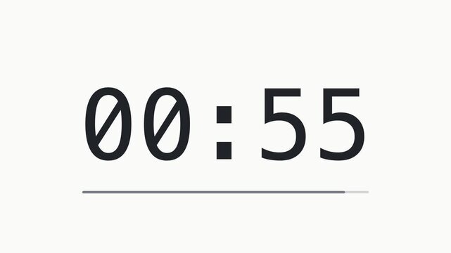 One minute digital countdown with a minimal black progress bar