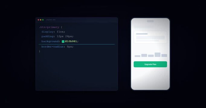 Mobile Application Development Interface Design Showcasing Responsive Layout Coding with CSS Styles and Digital Wireframe Prototyping for Modern Software Engineering Processes