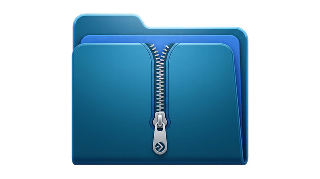 Blue zip file folder icon Isolated on white background. PNG file