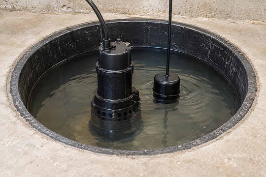 Sump Pump and Float Switch in Basement Basin