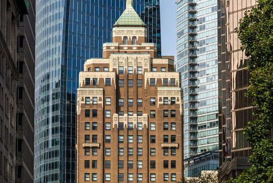 Canada, BC, Vancouver.  The art deco Marine Building at the corner of Burrard Street and Hastings Street in downtown Vancouver.  Completed in October 1930