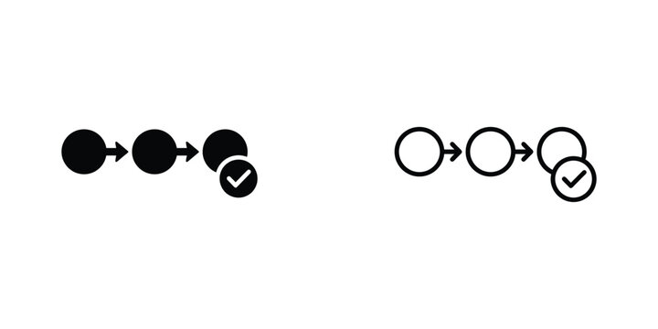 sequential process icons showing completion with checkmark on transparent background