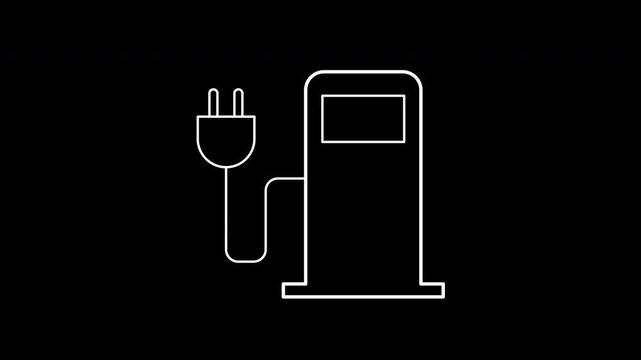 Electric vehicle EV charging station icon animation on transparent background showing fuel pump and plug with trim paths in and out. Sustainable transport infrastructure, and clean mobility idea.