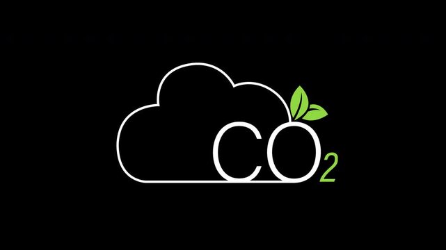 Net zero carbon emission icon animation on transparent background showing greenhouse gas cloud and leaf with trim paths in and out. Ecological climate decarbonization, and ESG policy concept idea.