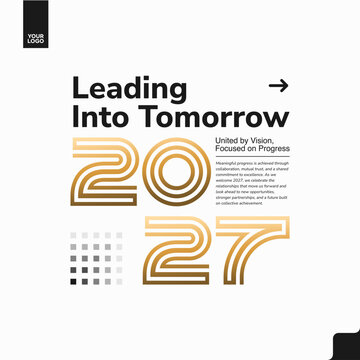 Happy New Year 2027 Gold Outline Corporate Greeting Design