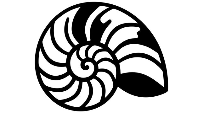 Stylized black and white nautilus shell spiral icon illustration