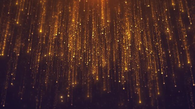 Fine luminous particles curtain trails, scattered sparkle bokeh varied depths. motion background festive greetings, celebration videos, event titles decorative overlays cinematic promotional edits