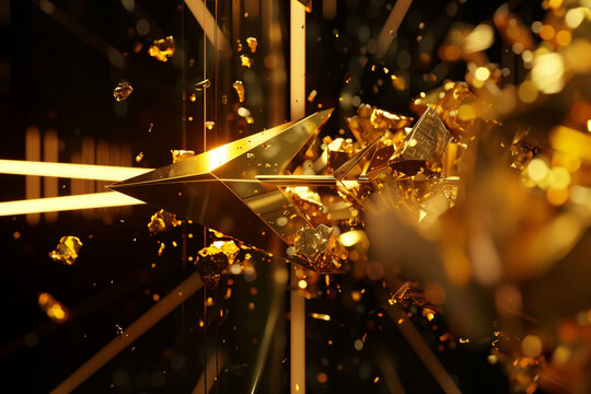 Abstract 3D golden arrow breakthrough for market success