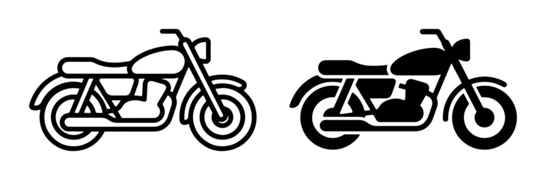 Motorcycle line icon and silhouette set for transport and speed, chopper and bike symbols