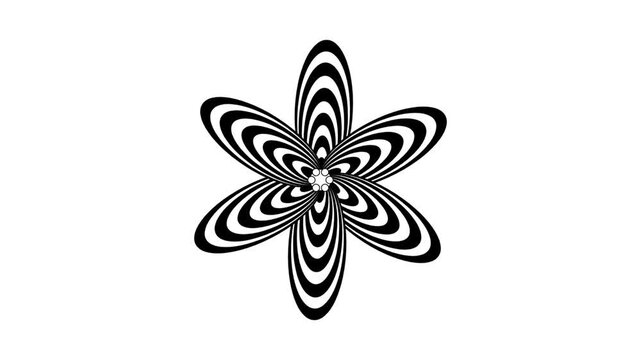 Abstract optical illusion flower shape with black and white psychedelic concentric ripple pattern vector illustration