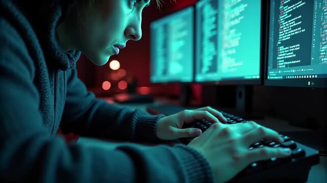 Junger Hacker bei n&auml;chtlicher Arbeit