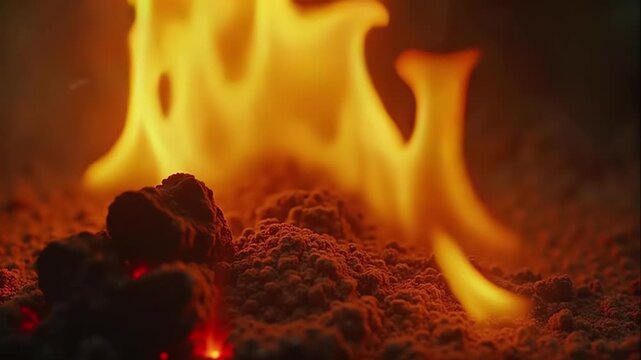 Gl&uuml;hende Kohlen und tanzende Flammen im Makro