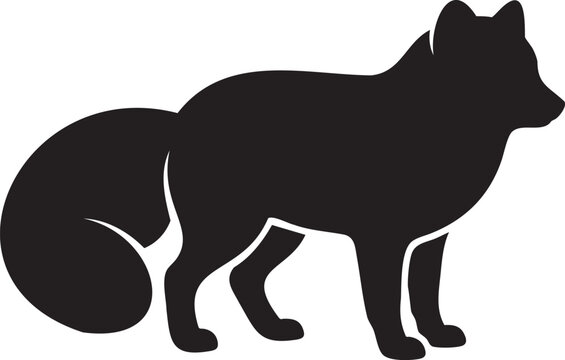 Arctic fox silhouette vector black fluffy tail wild fox coyote wolf minimal wildlife graphic isolated on white background forest mammal winter animal icon graphic design element   