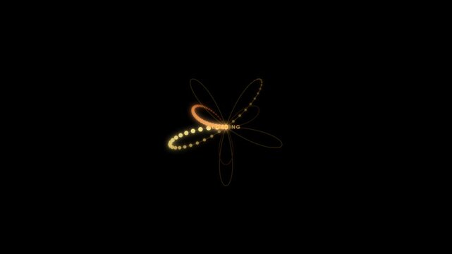 Animated loading bar icon with orange glowing dots rotating in floral pattern on black background