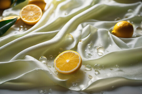 Oranges on white cloth close-up