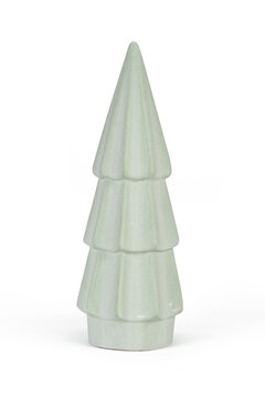 Single light green ceramic Christmas tree on white background