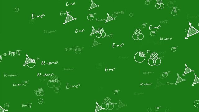 Science Formula Background Animation, Handwritten Mathematical Equations and Chemistry Diagrams, Green Chalkboard Style