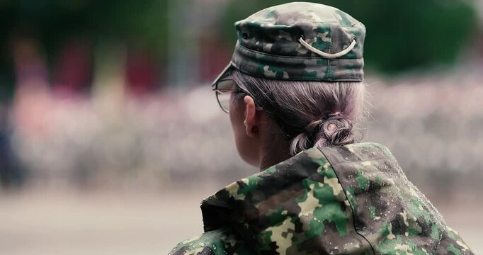 Female soldier from the Romanian army during a military ceremony.