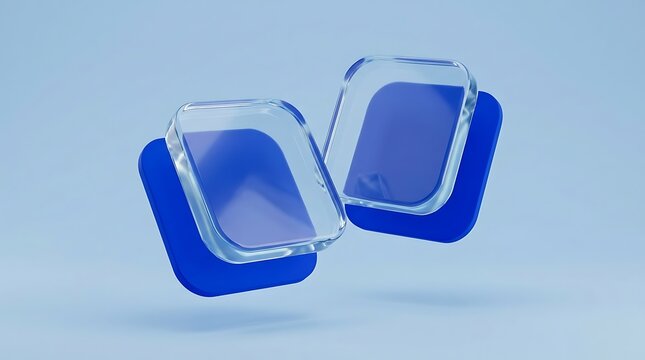 Two floating glass squares with blue rounded bases