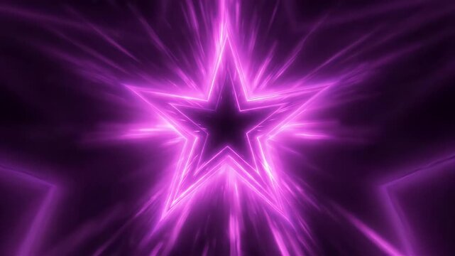 Pink neon star tunnel glowing against dark background.