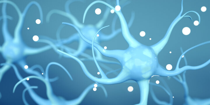 Optogenetics illustration. Neuron, Nerve cell, Light-gated ion channel. 3d render. Photo stock