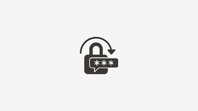 Digital lock icon with asterisks and rotating arrow represents password security and authentication update concept motion.