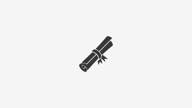 Diploma scroll tied with ribbon icon simple grey animation on white background for education and achievement.
