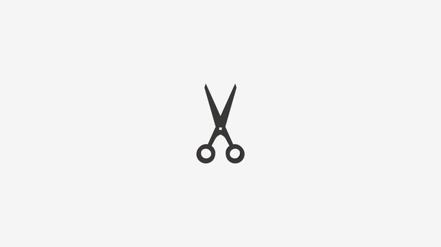 Simple icon of scissors opening and closing in clean minimalist studio background footage.