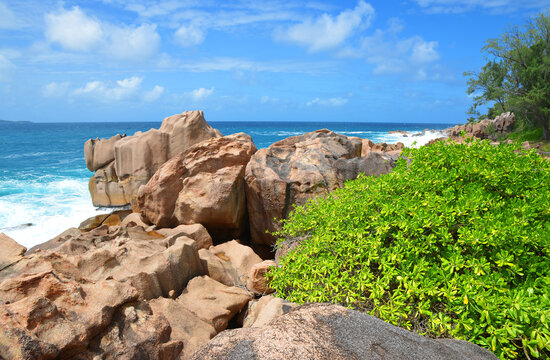 Anse Caiman beach in La Digue Island, Indian Ocean, Seychelles.