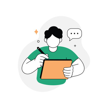 Student taking notes on tablet with stylus, digital learning vector illustration
