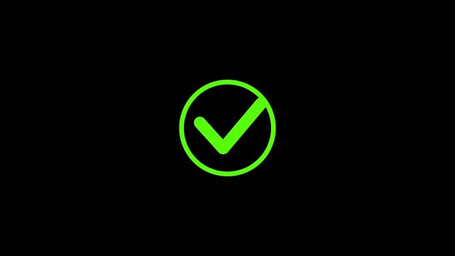 Check mark symbol animation displays an approved badge on dark space. Task completion verification data confirms on symbol. Consoles use check mark symbol online.