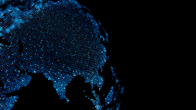 Close up of Next-generation Globe with China in Glowing Blue Triangle Particles