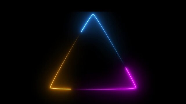 Triangle animation displays an illuminated geometric outline on dark space. Graphic design data coordinates guide triangle. Suites operate with triangle animation.