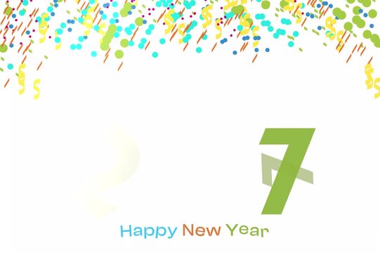 2027 Happy New Year Confetti Falling Animation on White Background for Celebration and Party